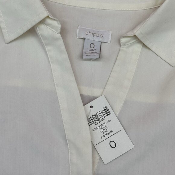 Chicos Stretch Secret Silk Size 0 / US Small Ecru Ivory Button Up Blouse Top NWT - Picture 4 of 8
